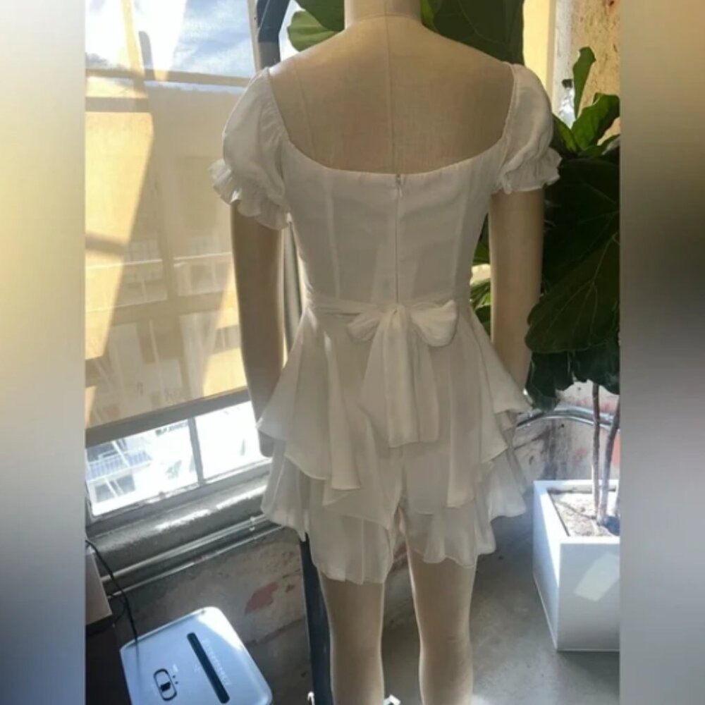 Saints + Secrets Elegant White Off-Shoulder Romper - Picture 7 of 10